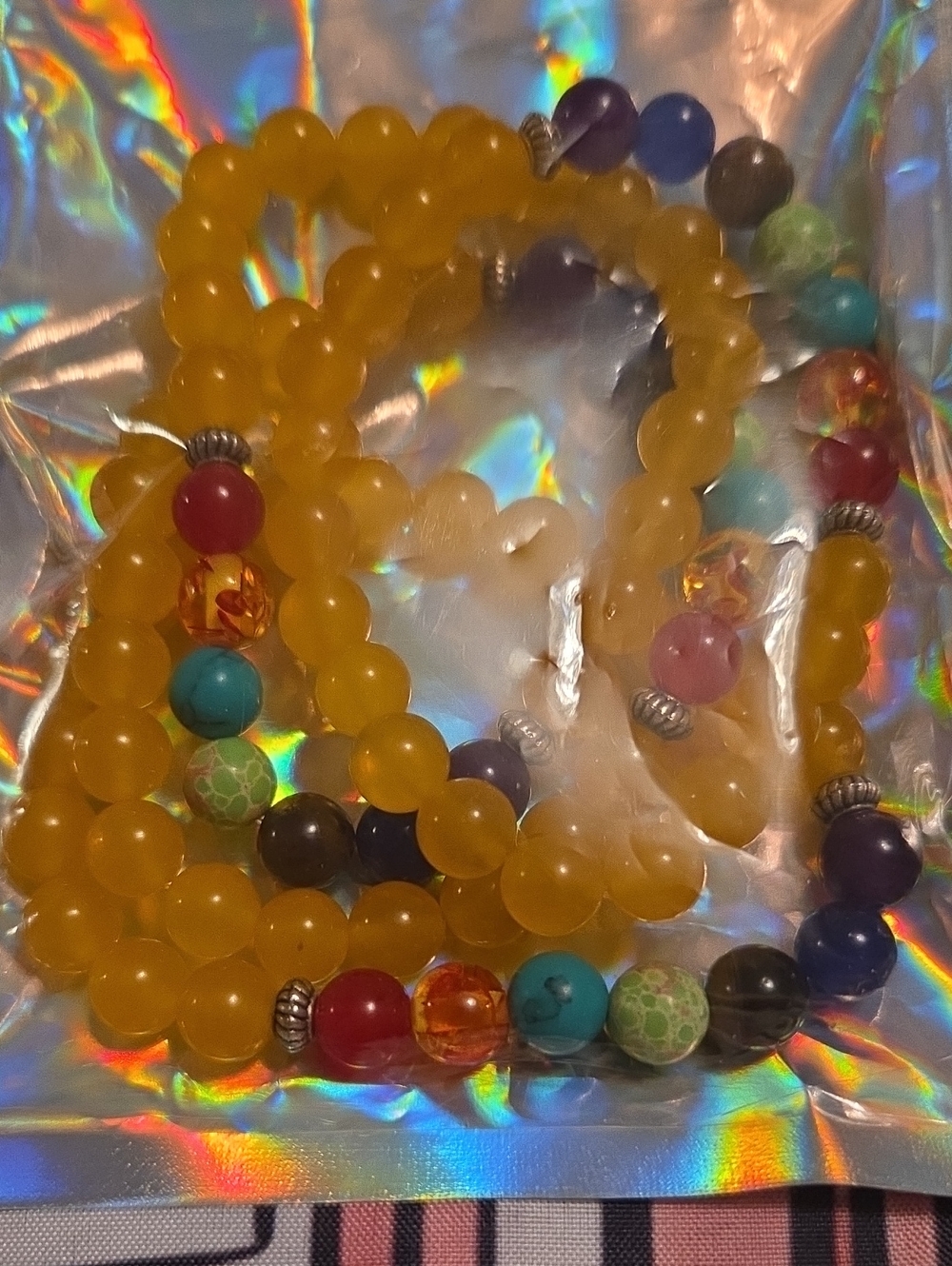 Kids Yellow Beaded Stretch Bracelet with Multicolor Accents